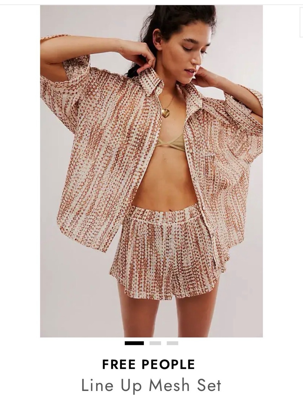 Free People Pink Multi Line Up Mesh Shirt & Shorts Set
